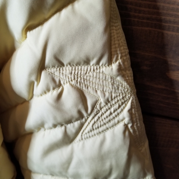 Vero Puimino Real Feather Embroidered Reversible Pale Yellow Puffer Jacket Sz S - Picture 5 of 16